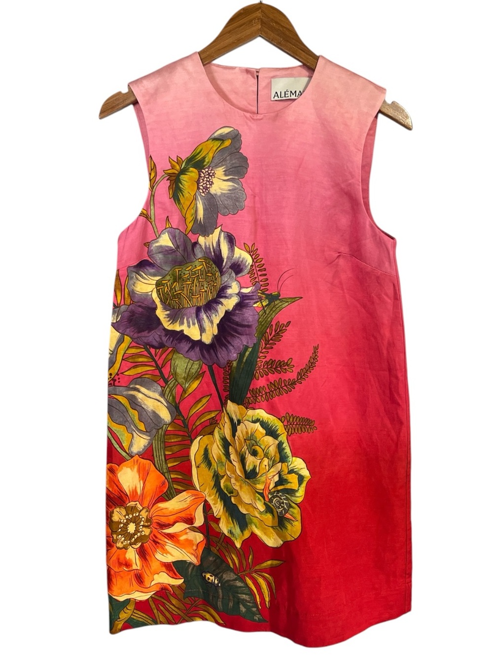 Alémais Inez shift dress pink and red ombre background with a floral print SZ 4 - Picture 6 of 12